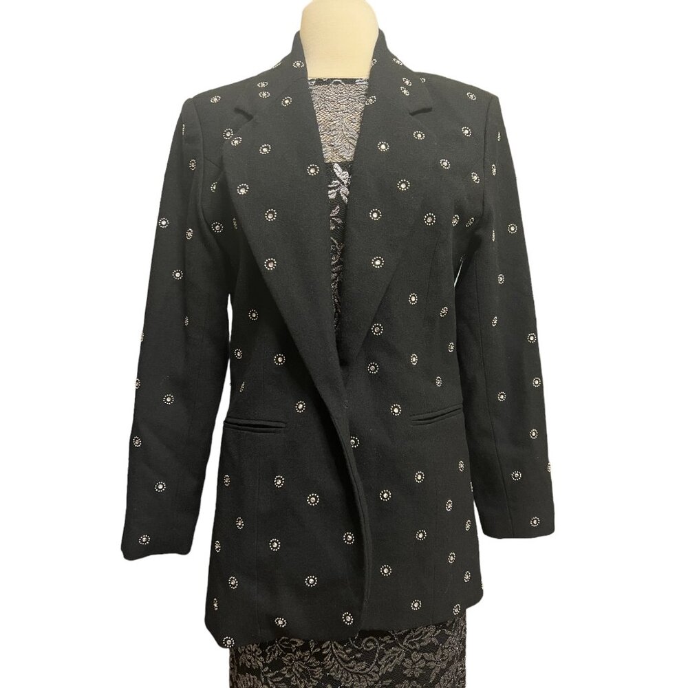 Vintage black wool jacket with silver and rhinestone accents